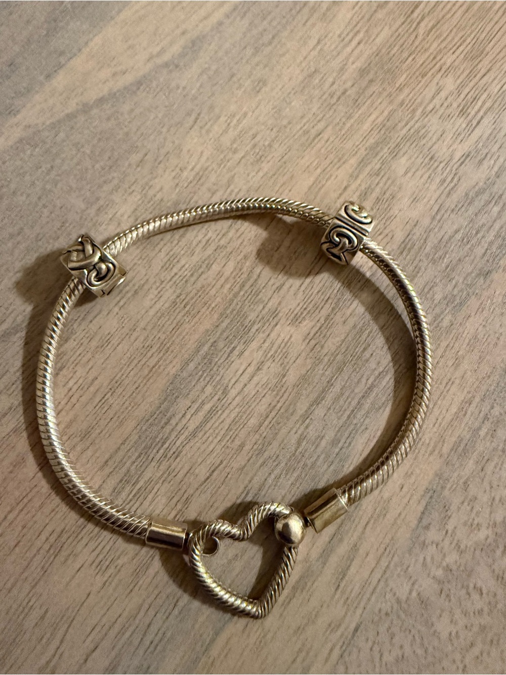 Pandora Sterling Silver Heart Clasp Rope Bracelet with 2 heart clips